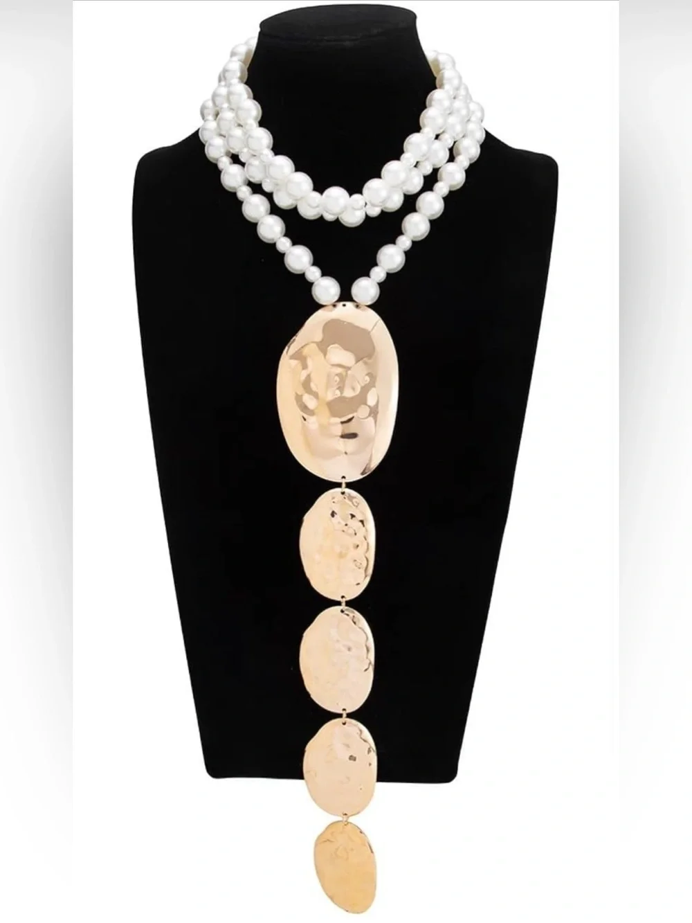 Gold Statement Pear Long Necklace